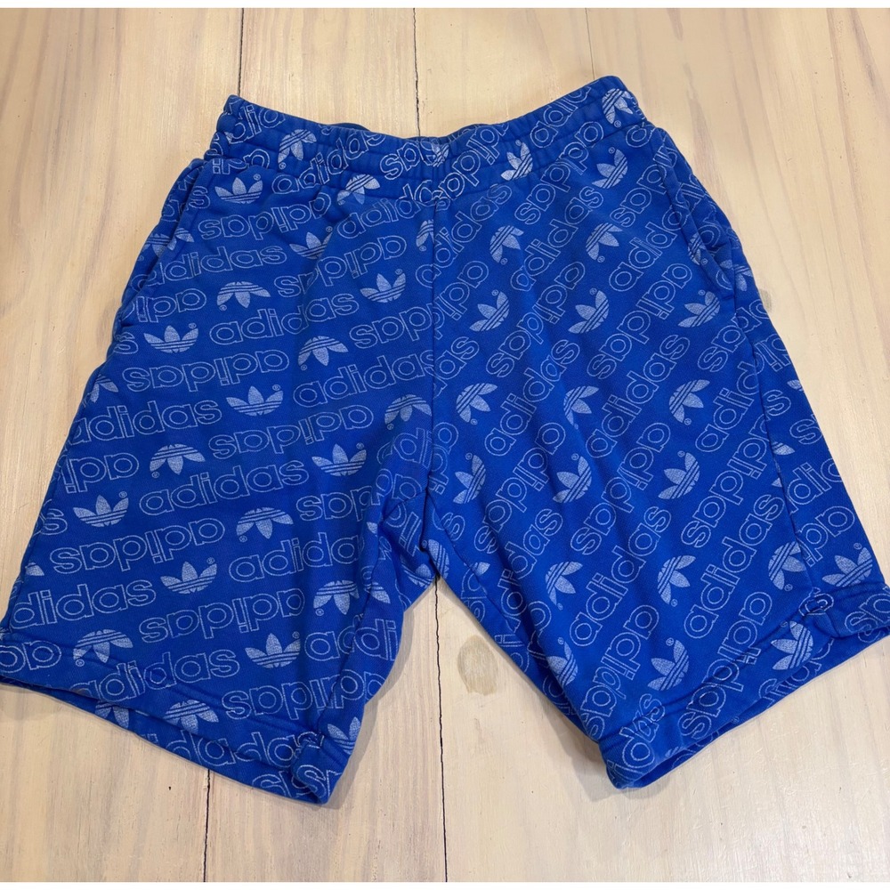 Adidas Originals Mens Royal Blue Allover Logo Print French Terry Shorts Small